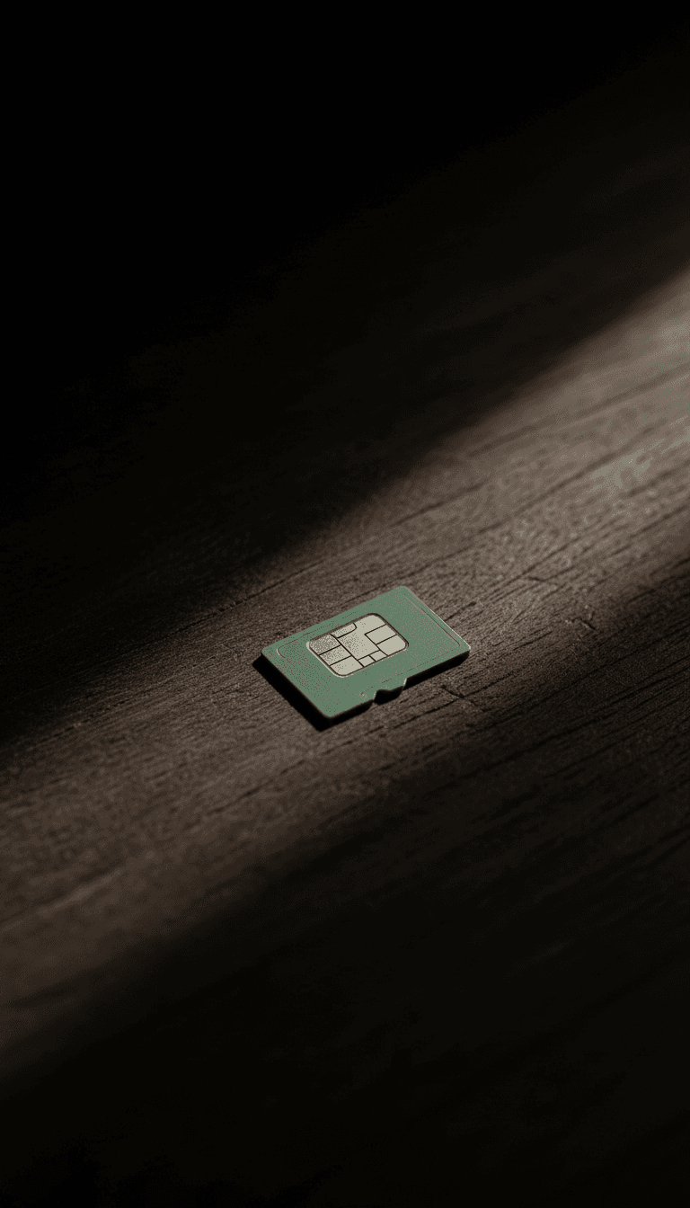 eSIM card on a wooden desk