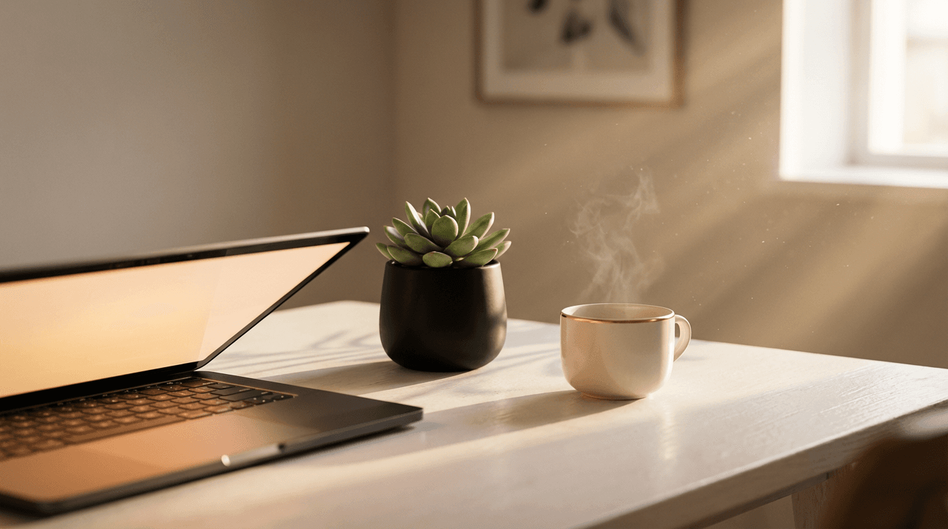 Person working with laptop and smartphone in a home office